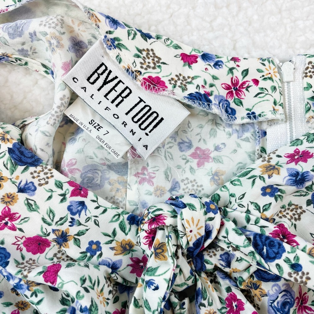 (VTG) BYER TOO! CALIFORNIA • 90s Floral Front-Tie Sleeveless Mini Dress, XS/S - Picture 13 of 15